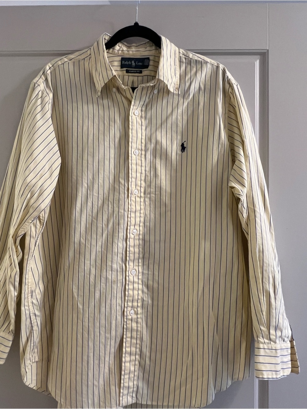 Ralph Lauren Cream Button-Down Shirt with Navy Stripe